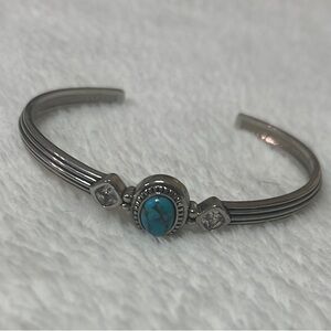 Montana Silversmiths Silver and Blue Cuff Bracelet with Turquoise Centerpiece